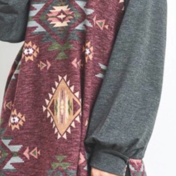 First Love Bohemian Aztec Ethnic Print Long Sleeve Shirt Puff Sleeves NWT Large - Picture 5 of 12